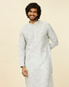 Light Mid Green Geometric Patterned Angrakha Style Kurta